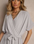 j&x Rochie Cloche Gri din bumbac și centură Lunapinia