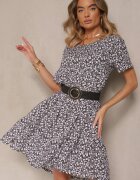 j&x Rochie Cloche Neagră din Bumbac Florală Mevazia