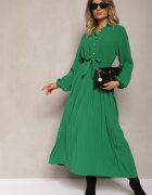 j&x Rochie Cloș Verde Maxi Plisată Legată în talie Terilla