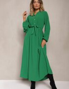 j&x Rochie Cloș Verde Maxi Plisată Legată în talie Terilla