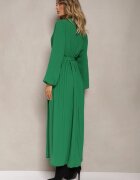j&x Rochie Cloș Verde Maxi Plisată Legată în talie Terilla