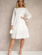 j&x Rochie din bumbac albă cu model ajurat Ridittia
