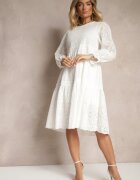 j&x Rochie din bumbac albă cu model ajurat Ridittia