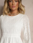 j&x Rochie din bumbac albă cu model ajurat Ridittia
