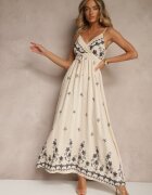 j&x Rochie din vâscoză bej deschis cu decolteu tip plic și broderii Sarondra