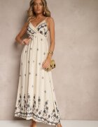 j&x Rochie din vâscoză bej deschis cu decolteu tip plic și broderii Sarondra