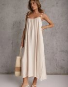 j&x Rochie din vâscoză Boho croi drept pe bretele cu mărgele Aleino Bej