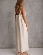 j&x Rochie din vâscoză Boho croi drept pe bretele cu mărgele Aleino Bej