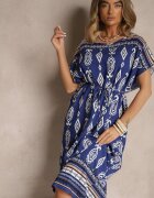 j&x Rochie din Viscoză Albastră cu Croi Drept cu Imprimeu Etnic Miriliana