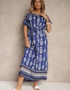 j&x Rochie din Viscoză Albastră cu Croi Drept cu Imprimeu Etnic Miriliana