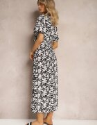 j&x Rochie din Viscoză Negru-Albă cu Decolteu Petrecut cu Elastic în Talie și Decolteu Gilemia din material