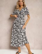 j&x Rochie din Viscoză Negru-Albă cu Decolteu Petrecut cu Elastic în Talie și Decolteu Gilemia din material
