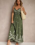 j&x Rochie din viscoză verde cu decolteu petrecut și broderii Sarondra