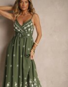 j&x Rochie din viscoză verde cu decolteu petrecut și broderii Sarondra