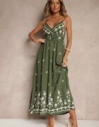 j&x Rochie din viscoză verde cu decolteu petrecut și broderii Sarondra