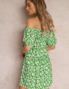 j&x Rochie din viscoză verde mini spaniolă cu elastic în talie Bradite