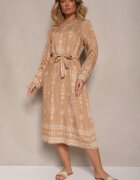 j&x Rochie dreaptă Bej Boho cu Imprimeuri Etnice cu Curea Lisalenea