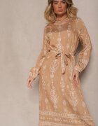 j&x Rochie dreaptă Bej Boho cu Imprimeuri Etnice cu Curea Lisalenea