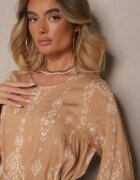 j&x Rochie dreaptă Bej Boho cu Imprimeuri Etnice cu Curea Lisalenea