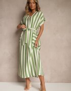 j&x Rochie dreaptă Verde din Viscoză cu imprimeu în dungi și legătură Lumierae