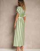 j&x Rochie dreaptă Verde din Viscoză cu imprimeu în dungi și legătură Lumierae