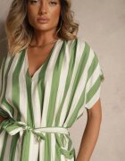 j&x Rochie dreaptă Verde din Viscoză cu imprimeu în dungi și legătură Lumierae
