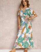 j&x Rochie Evazată Albă cu benzi elastice încrețite în talie și Mânecă scurtă Laily