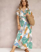 j&x Rochie Evazată Albă cu benzi elastice încrețite în talie și Mânecă scurtă Laily