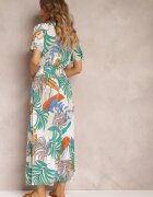 j&x Rochie Evazată Albă cu benzi elastice încrețite în talie și Mânecă scurtă Laily