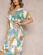 j&x Rochie Evazată Albă cu benzi elastice încrețite în talie și Mânecă scurtă Laily