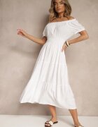 j&x Rochie Evazată Albă cu Elastic în Talie și Decolteu în Formă de Barcă Miratela