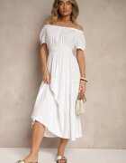 j&x Rochie Evazată Albă cu Elastic în Talie și Decolteu în Formă de Barcă Miratela