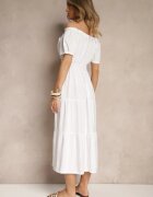 j&x Rochie Evazată Albă cu Elastic în Talie și Decolteu în Formă de Barcă Miratela