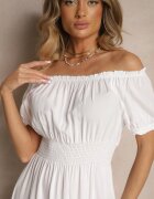 j&x Rochie Evazată Albă cu Elastic în Talie și Decolteu în Formă de Barcă Miratela