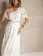 j&x Rochie evazată albă din bumbac cu broderii în stil boho Efrivina