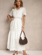 j&x Rochie evazată albă din bumbac cu broderii în stil boho Efrivina