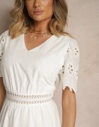 j&x Rochie evazată albă din bumbac cu broderii în stil boho Efrivina