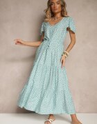 j&x Rochie evazată albastru deschis din bumbac și cu motiv geometric Mevelaia