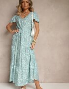j&x Rochie evazată albastru deschis din bumbac și cu motiv geometric Mevelaia