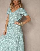 j&x Rochie evazată albastru deschis din bumbac și cu motiv geometric Mevelaia