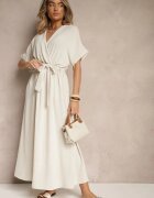 j&x Rochie Evazată Bej cu Bumbac și curea Lunapinia