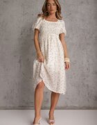 j&x Rochie evazată din Tencel în stil Babydoll cu imprimeu floral Harele Bej deschis