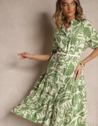 j&x Rochie Evazată Verde din Viscoză cu Volan Filesenia