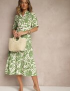 j&x Rochie Evazată Verde din Viscoză cu Volan Filesenia