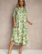 j&x Rochie Evazată Verde din Viscoză cu Volan Filesenia