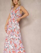 j&x Rochie Florală Alb-roz cu elastic în talie și decolteu în V Vialessia