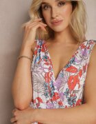 j&x Rochie Florală Alb-roz cu elastic în talie și decolteu în V Vialessia