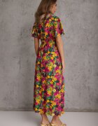 j&x Rochie Galben-Fuchsia Evazată Maxi cu Elastic în Talie din Viscoză Femia