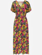 j&x Rochie Galben-Fuchsia Evazată Maxi cu Elastic în Talie din Viscoză Femia