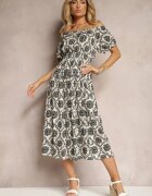 j&x Rochie Gri-Bej din Viscoză stil spaniol cu elastic în talie Zilalina